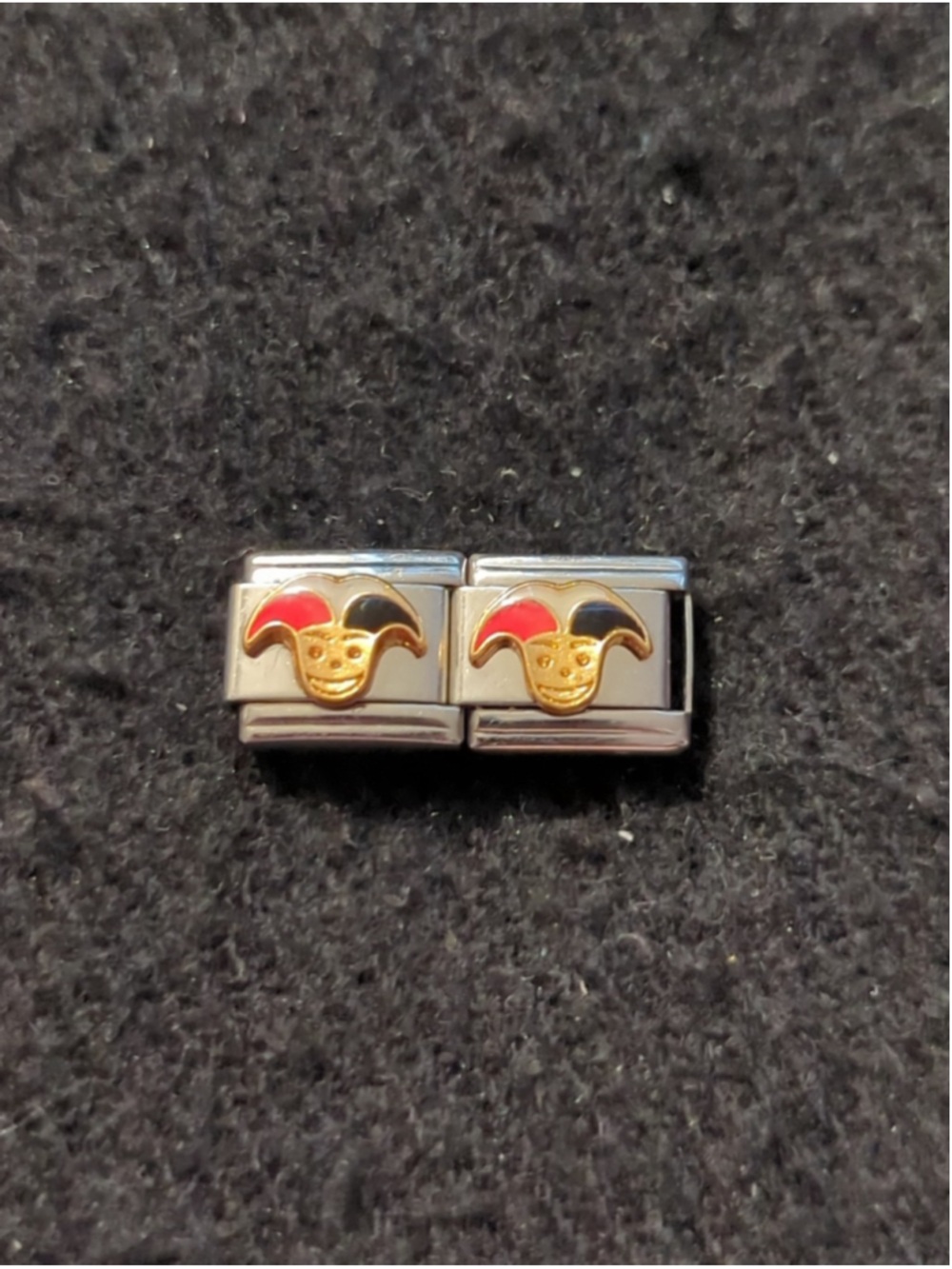 Vintage Bella Oro Red Black Jester 9mm Italian Charm Bracelet Charms - Set Of 2